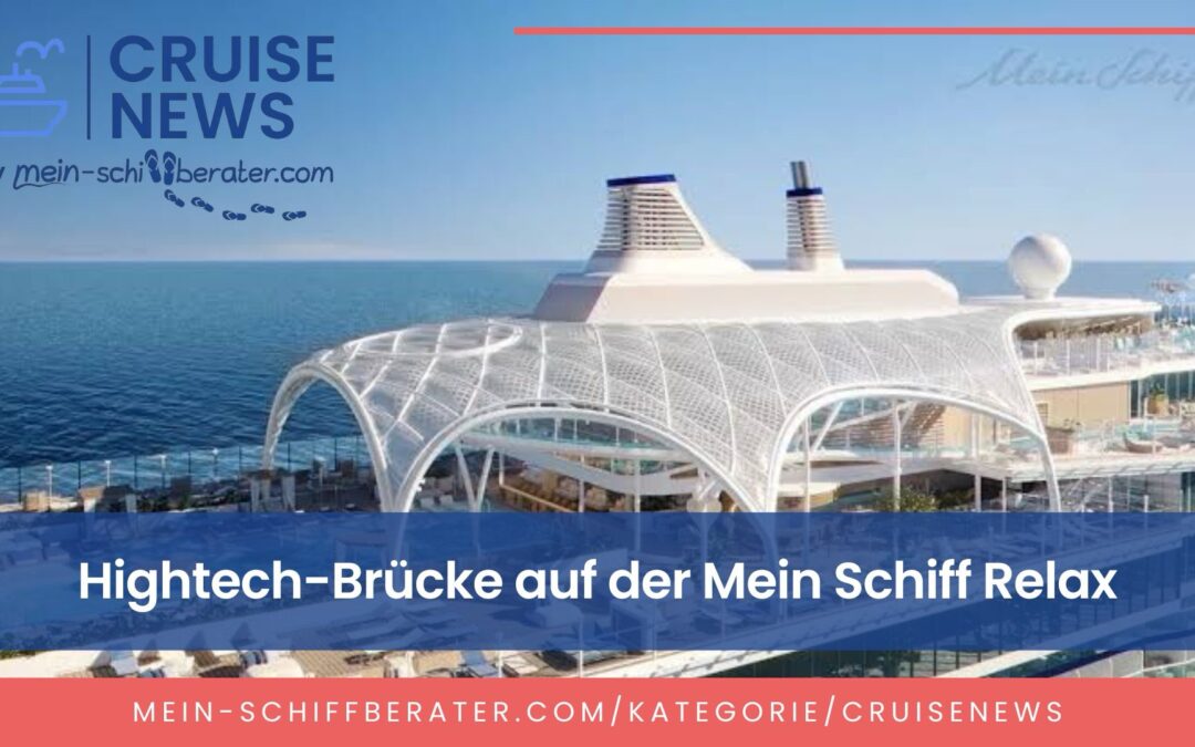 Kapitän zeigt Brücke der Mein Schiff Relax von TUI Cruises